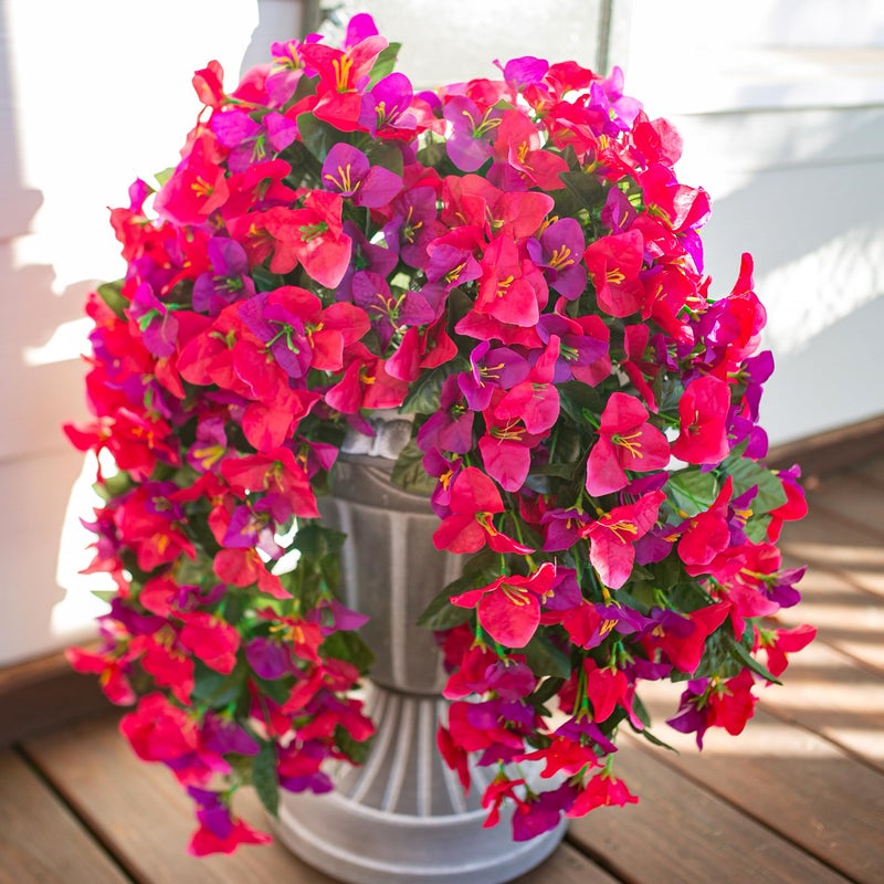 HyeFlora نباتات زهور صناعية معلقة من Hyeflora Bougainvillea للديكور في الهواء الطلق قطعتين من الزهور المزيفة الحرير البوغانفيليا فاينز واقعية مقاومة للأشعة فوق البنفسجية للمزارعين في الهواء الطلق، مزيج من فناء الشرفة - Image 3