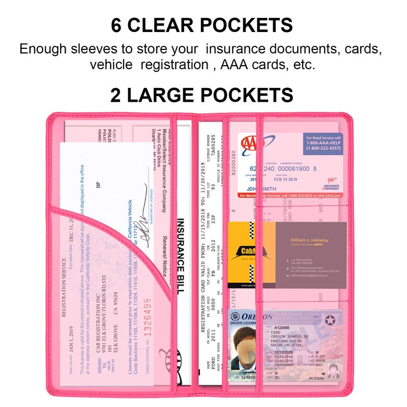 Cacturism Car Registration and Insurance Holder, Car Accessories Vehicle Glove Box Car Organizer Women Car Accessories with Magnetic Shut for Cards, Essential Document, Driver License, Hot Pink - Image 3