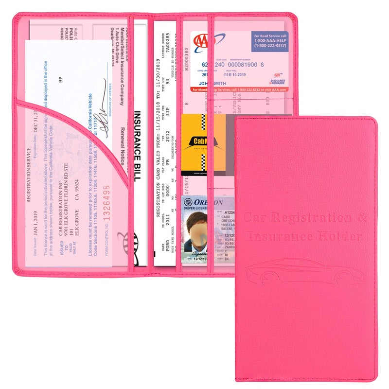 Cacturism Car Registration and Insurance Holder, Car Accessories Vehicle Glove Box Car Organizer Women Car Accessories with Magnetic Shut for Cards, Essential Document, Driver License, Hot Pink - Image 1