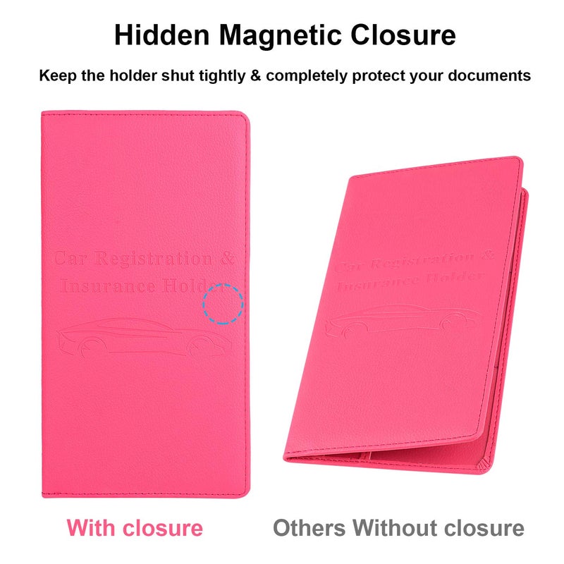 Cacturism Car Registration and Insurance Holder, Car Accessories Vehicle Glove Box Car Organizer Women Car Accessories with Magnetic Shut for Cards, Essential Document, Driver License, Hot Pink - Image 2