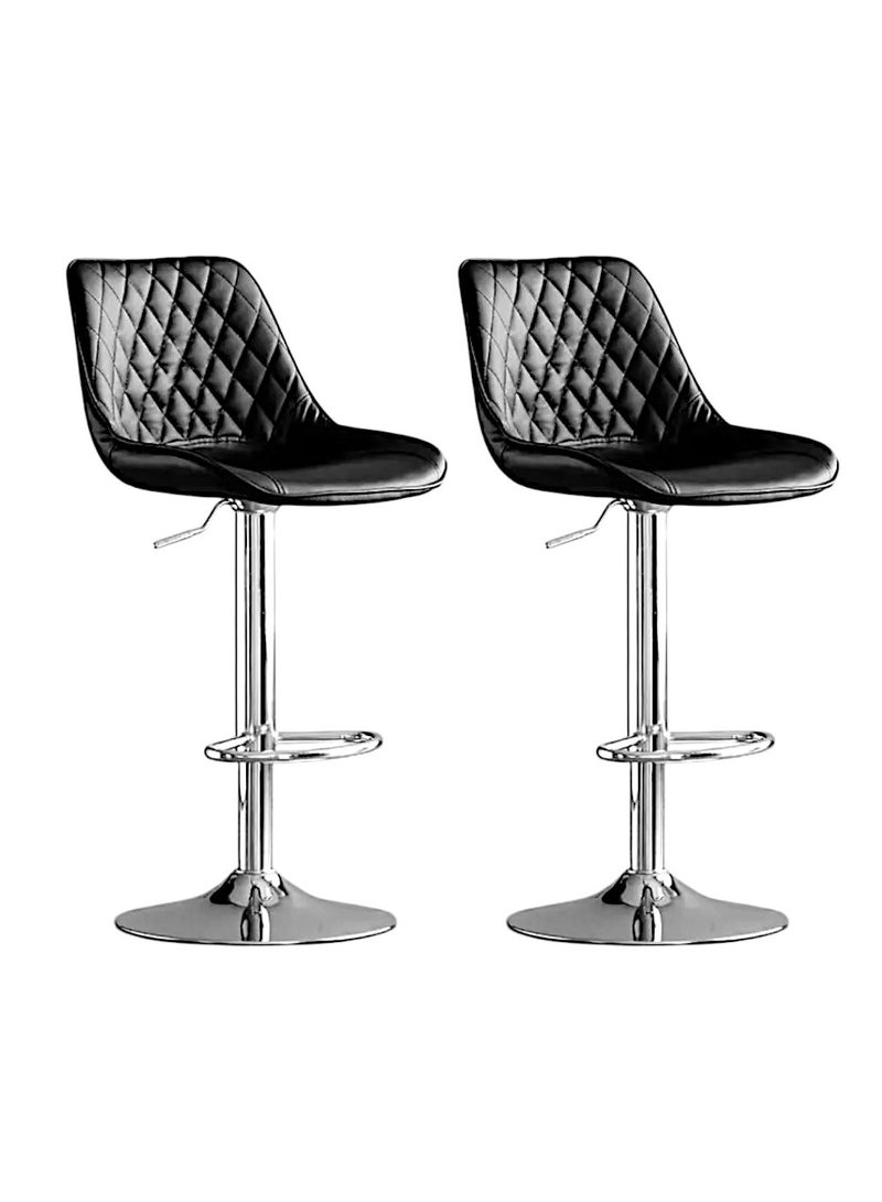 مفروشات صابر واخوانه (ذ.م.م) SBF Height Adjustable Bar Stools | Set of 2 PU Leather Swivel Chairs with Backrest and Footrest | Hydraulic Chrome Base for Kitchen & Dining, Black - Image 1