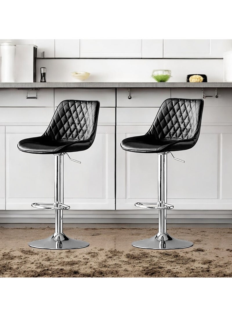 مفروشات صابر واخوانه (ذ.م.م) SBF Height Adjustable Bar Stools | Set of 2 PU Leather Swivel Chairs with Backrest and Footrest | Hydraulic Chrome Base for Kitchen & Dining, Black - Image 2