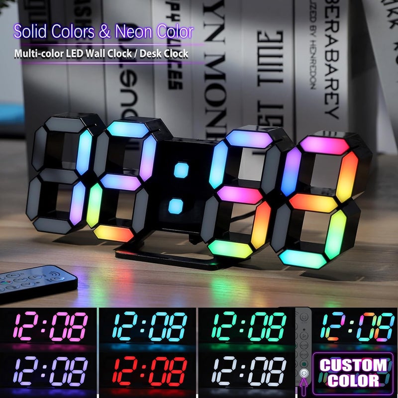KOSUMOSU ساعة رقمية LED بنيون بحجم 9.7 بوصة، ساعة ألعاب سوداء بألوان RGB، ساعة حائط LED لغرفة المعيشة أو المكتب، شاشة كبيرة، ساعة جميلة لغرفة النوم، مزودة بجهاز تحكم عن بعد، تعرض أرقام ملونة بألوان قوس قزح. - Image 3