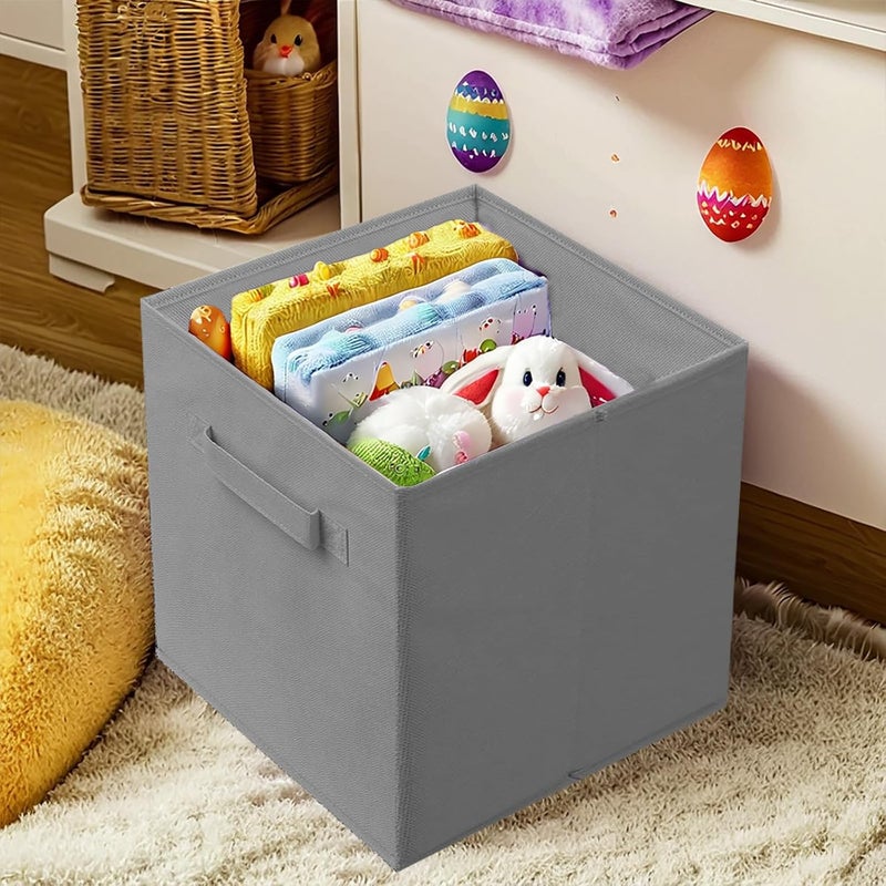 PowerKing Storage Box, 2 Pieces Foldable Storage Cube Storage Box Made of Fabric in Cube Shape – Grey - Image 3