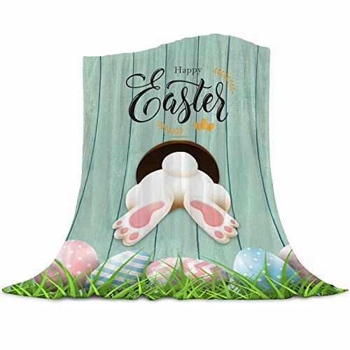 Abaysto Easter Throw Blanket for Kids Warm Plush Fleece Blanket Flannel Bed Blanket Bunny Tail Easter Eggs Rabbit Spring Flowers Lightweight Easter Blanket for Sofa Bed Couch 40"x50" - Image 1