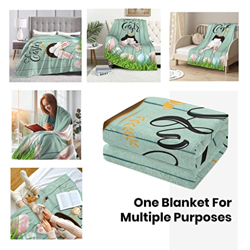 Abaysto Easter Throw Blanket for Kids Warm Plush Fleece Blanket Flannel Bed Blanket Bunny Tail Easter Eggs Rabbit Spring Flowers Lightweight Easter Blanket for Sofa Bed Couch 40"x50" - Image 3