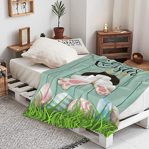 Abaysto Easter Throw Blanket for Kids Warm Plush Fleece Blanket Flannel Bed Blanket Bunny Tail Easter Eggs Rabbit Spring Flowers Lightweight Easter Blanket for Sofa Bed Couch 40"x50" - Image 4