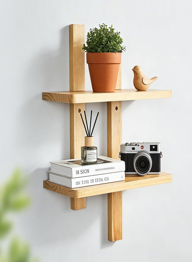 ZELURA Floating Wall Shelves, Decorative Display Shelves with Wood Finish, 2-Tier Design - Image 3