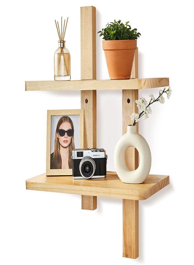 ZELURA Floating Wall Shelves, Decorative Display Shelves with Wood Finish, 2-Tier Design - Image 1