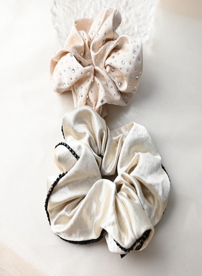 Prettyou Chic Striped Hair Scrunchies for Girls and Women，Elastic Hair Bands，for everyday styling，4 in pack， (champagne Series) - Image 4