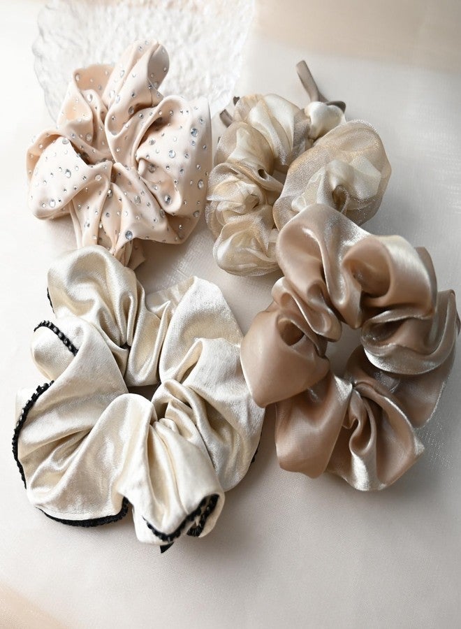 Prettyou Chic Striped Hair Scrunchies for Girls and Women，Elastic Hair Bands，for everyday styling，4 in pack， (champagne Series) - Image 2