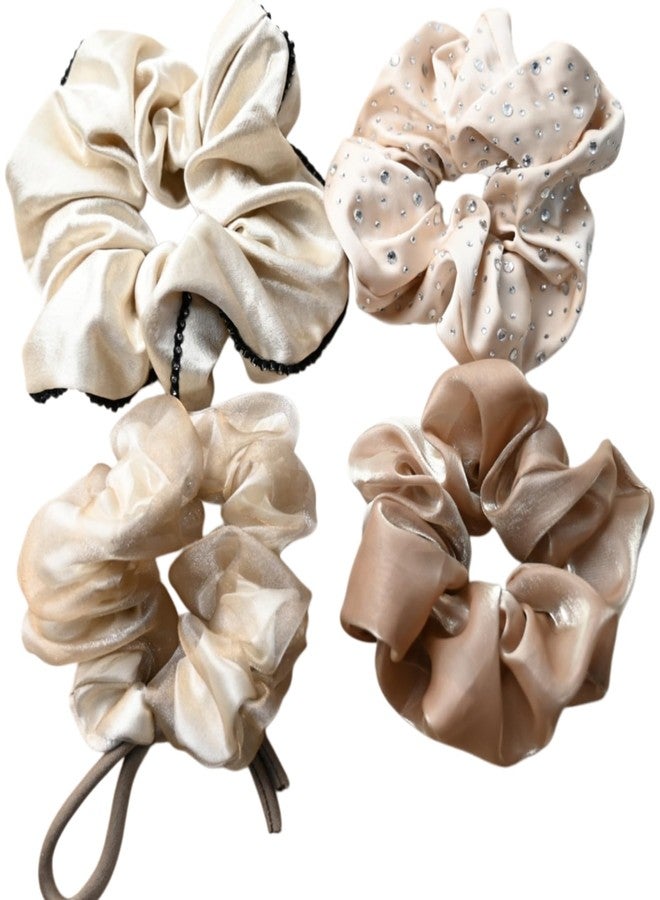 Prettyou Chic Striped Hair Scrunchies for Girls and Women，Elastic Hair Bands，for everyday styling，4 in pack， (champagne Series) - Image 1
