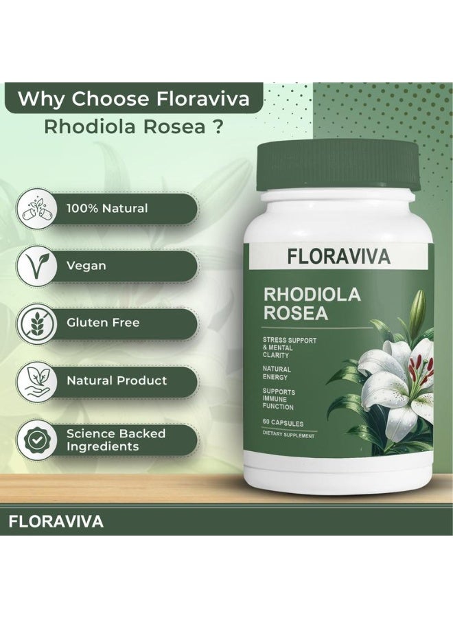 فلورافيفا كبسولات روديولا روزيا، 60 حبة – الجذر المثالي للتكيف لخفض التوتر وزيادة الطاقة والتركيز الذهني، يدعم توازن المزاج وتحمل الجسم - Image 4