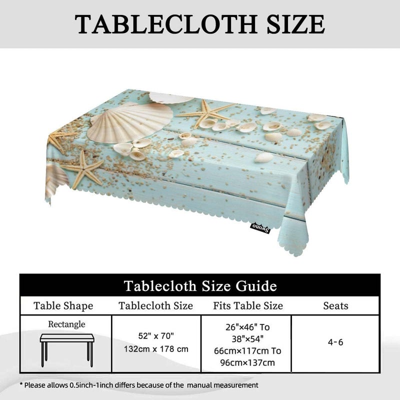Swono Seashells Tablecloth Ocean Sand Starfish Seashells On Wooden Decorative Table Cover for Kitchen Dinner Room Party Banquet and Holiday Tablecloth 52x70 Inch46 Seats - Image 5