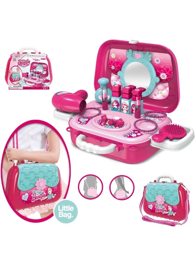 DAT Little Princess Beauty Play Set - Kids 2-in-1 Beauty Kit with Hair Dryer, Lipstick, Mirror & Accessories - Fashion Playset for Girls - Image 1