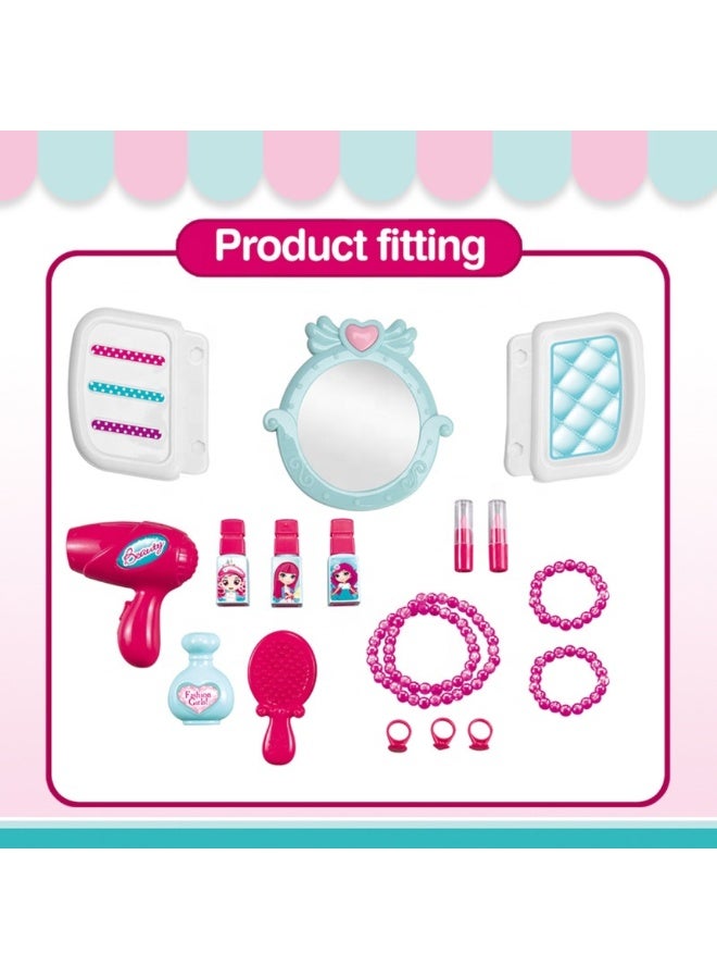 DAT Little Princess Beauty Play Set - Kids 2-in-1 Beauty Kit with Hair Dryer, Lipstick, Mirror & Accessories - Fashion Playset for Girls - Image 3