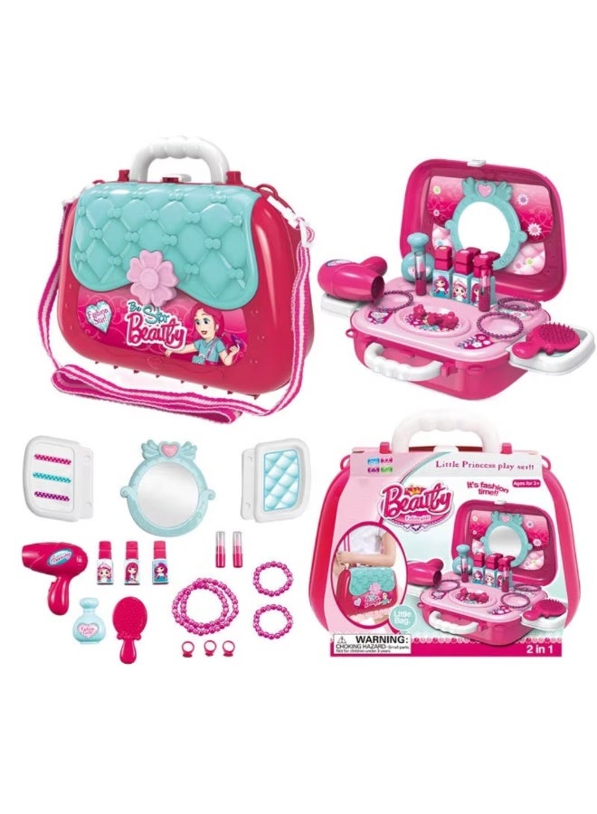 DAT Little Princess Beauty Play Set - Kids 2-in-1 Beauty Kit with Hair Dryer, Lipstick, Mirror & Accessories - Fashion Playset for Girls - Image 2