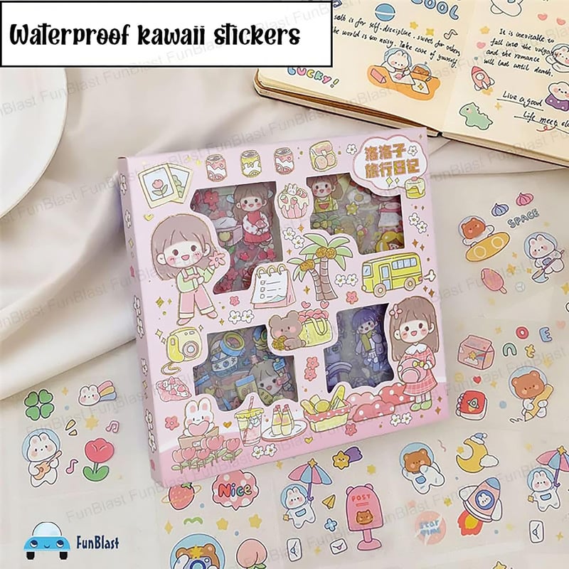 FunBlast Cute Girl Theme Kawaii Self adhesive floor stickers -100 Sheets Cute Washi for Project, Japanese Style Girls Sticker Set, Scrapbooking, DIY Arts Crafts (Assorted Design) 18 x 18 x 2 cms, PVC - Image 4