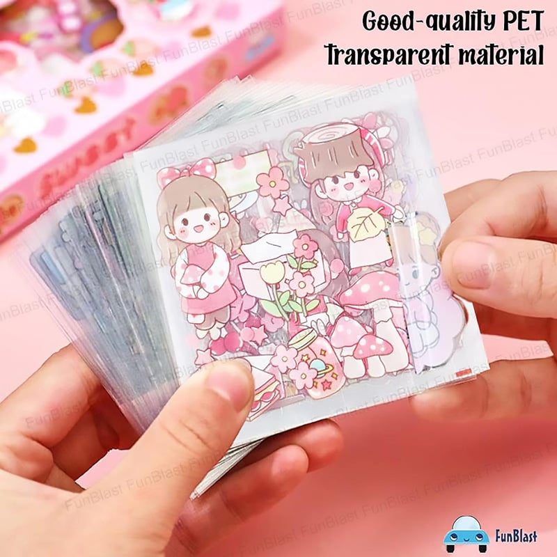 FunBlast Cute Girl Theme Kawaii Self adhesive floor stickers -100 Sheets Cute Washi for Project, Japanese Style Girls Sticker Set, Scrapbooking, DIY Arts Crafts (Assorted Design) 18 x 18 x 2 cms, PVC - Image 3