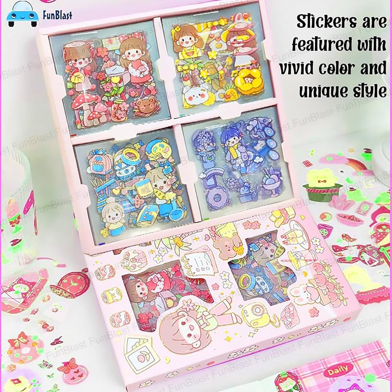 FunBlast Cute Girl Theme Kawaii Self adhesive floor stickers -100 Sheets Cute Washi for Project, Japanese Style Girls Sticker Set, Scrapbooking, DIY Arts Crafts (Assorted Design) 18 x 18 x 2 cms, PVC - Image 5