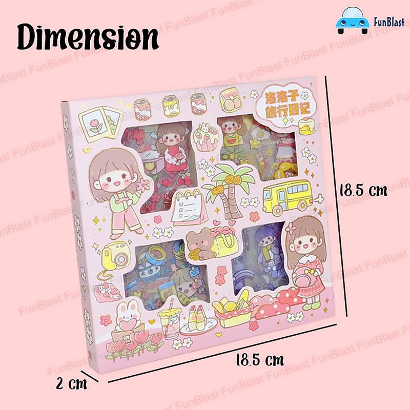FunBlast Cute Girl Theme Kawaii Self adhesive floor stickers -100 Sheets Cute Washi for Project, Japanese Style Girls Sticker Set, Scrapbooking, DIY Arts Crafts (Assorted Design) 18 x 18 x 2 cms, PVC - Image 2