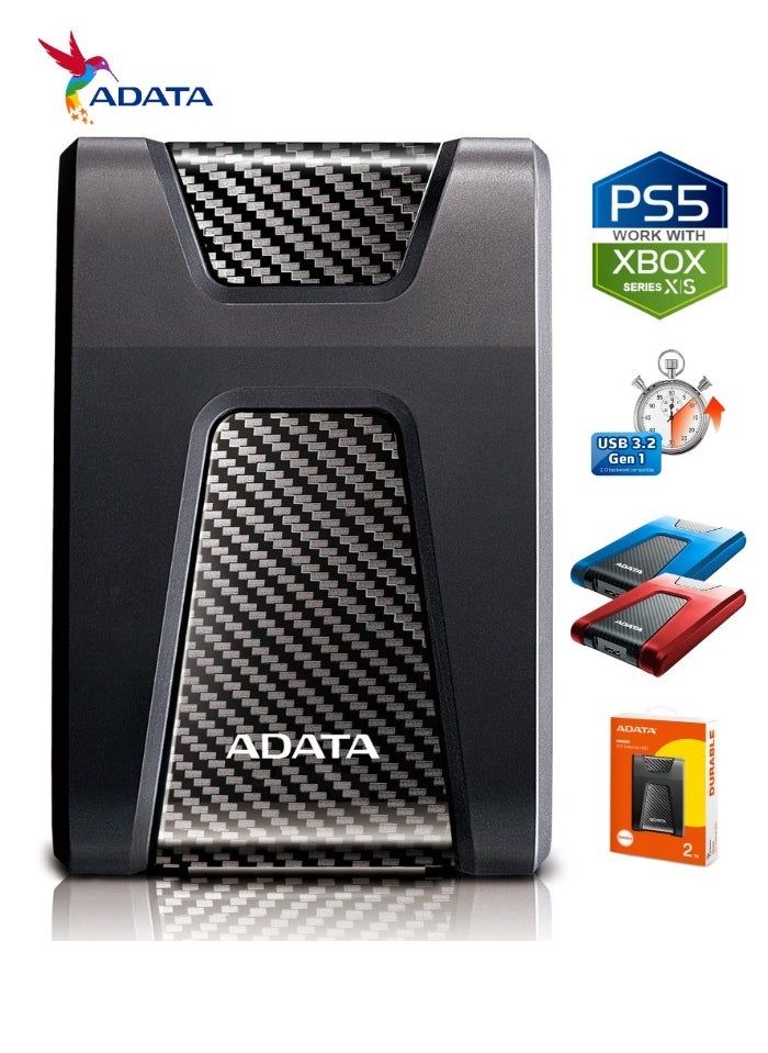 ADATA - HD650 DURABLE 2TB External HDD | Anti-Shock Hard Drive | Compatible with PS5 XBOX | Black - Image 1