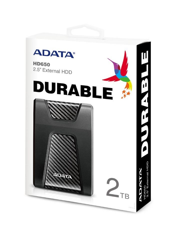 ADATA - HD650 DURABLE 2TB External HDD | Anti-Shock Hard Drive | Compatible with PS5 XBOX | Black - Image 1