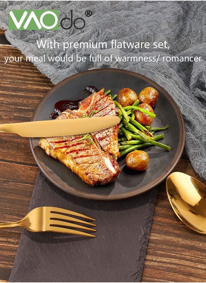 VAOdo 24PCS Tableware Set with Silverware Holder Stainless Steel Flatware Set Spoons Forks Knives,Utensils Set Service for 6 Mirror Polished Flatware Set Gold  - Image 4