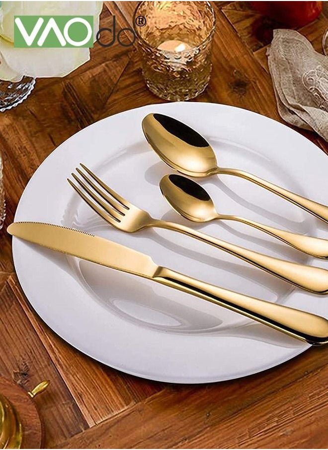 VAOdo 24PCS Tableware Set with Silverware Holder Stainless Steel Flatware Set Spoons Forks Knives,Utensils Set Service for 6 Mirror Polished Flatware Set Gold  - Image 2