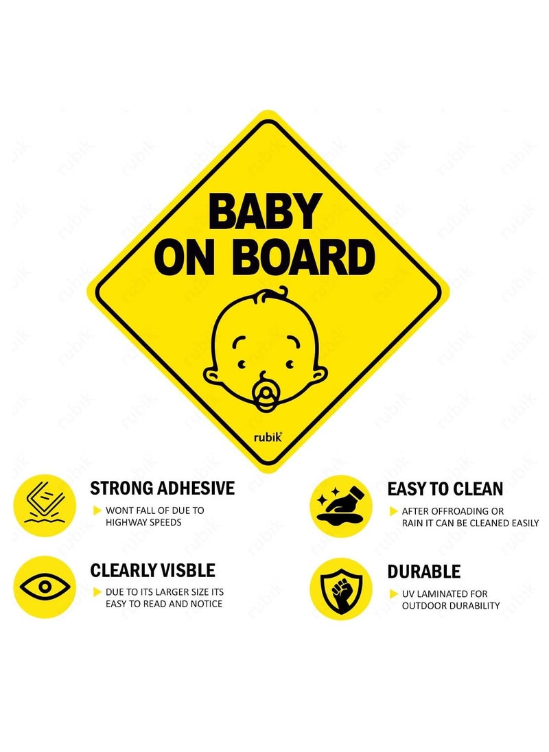 Rubik Baby on Board Car Sign Self Adhesive Sticker, 2pcs Reflective Kids Safety Warning Cute Design for Car Rear Window Bumper Universal Fit - 12x12cm  - Image 5