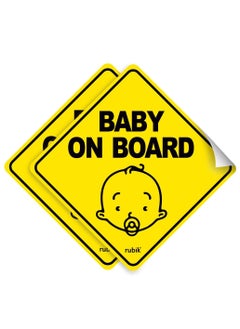 Rubik Baby on Board Car Sign Self Adhesive Sticker, 2pcs Reflective Kids Safety Warning Cute Design for Car Rear Window Bumper Universal Fit - 12x12cm  - Image 1