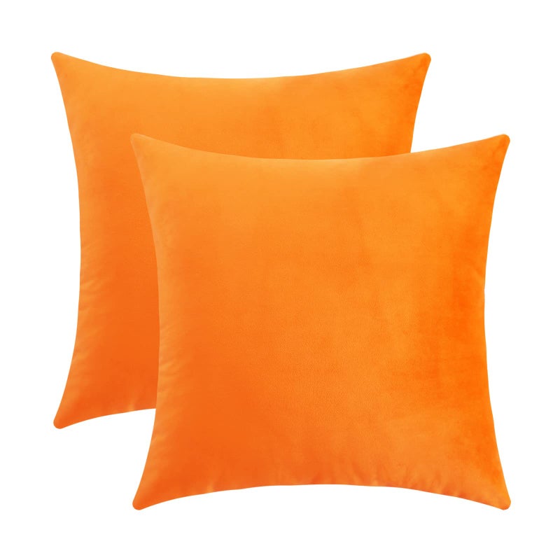Jeneoo Comfy Soft Thick Fall Velvet Throw Pillow Covers for Sofa Couch Decorative Solid Square Cushion Cases for Bedroom Car Orange Yellow 18 x 18 Inches 2 Pieces