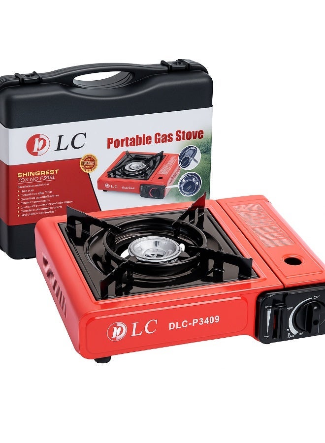 دي إل سي  موقد غاز محمول من DLC - قوة ٧٠٠٠ وحدة حرارية بريطانية | إشعال كهربائي | نظام قفل أمان | حامل أواني مطلي بالمينا | حقيبة حمل مرفقة | مثالي للتخييم والشرفات والتراسات والطهي في الهواء الطلق - Image 1