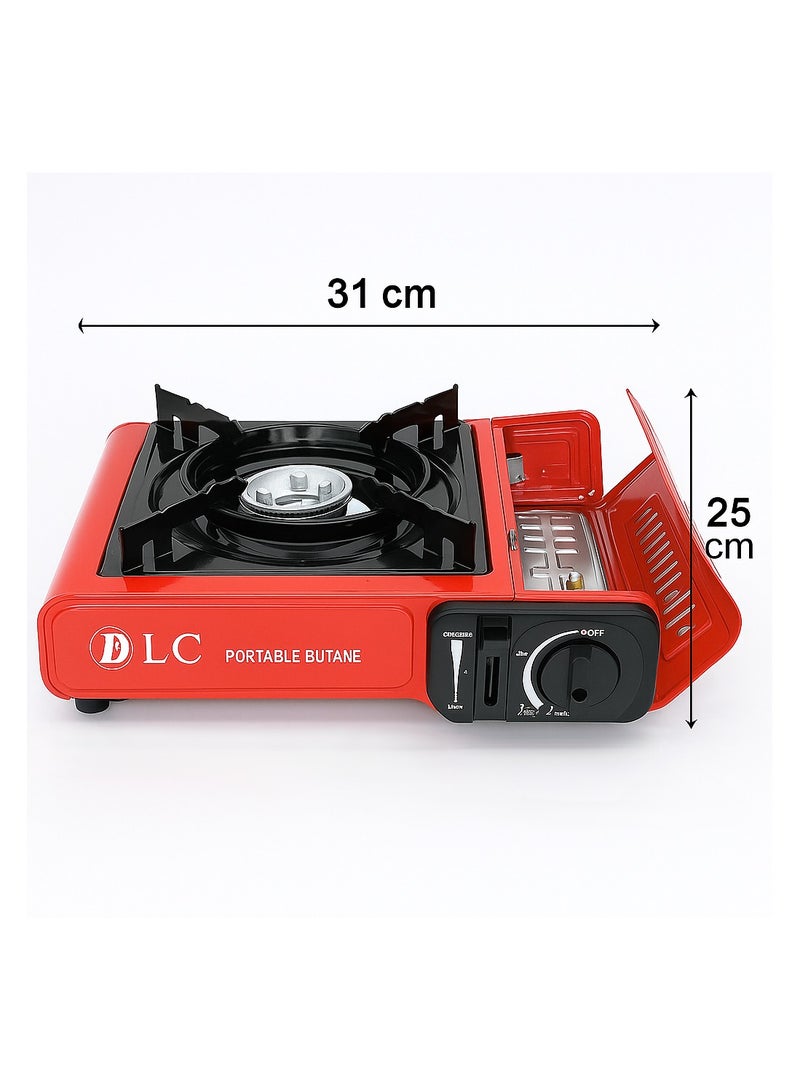 دي إل سي  موقد غاز محمول من DLC - قوة ٧٠٠٠ وحدة حرارية بريطانية | إشعال كهربائي | نظام قفل أمان | حامل أواني مطلي بالمينا | حقيبة حمل مرفقة | مثالي للتخييم والشرفات والتراسات والطهي في الهواء الطلق - Image 3
