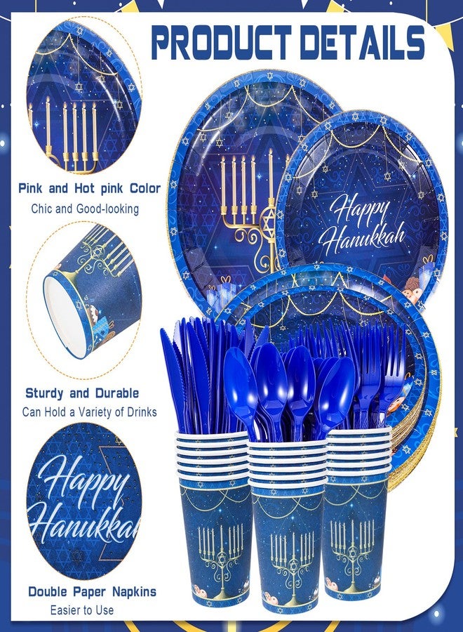 HOWAF 112PCS Happy Hanukkah Disposable Dinnerware,Hanukah Decorations Plates, Napkins, Cups, Knives, Forks,Spoons for Chanukah Holiday Events Party Supplies Serve 16 Guests - Image 3
