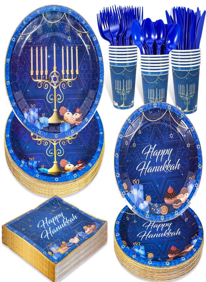 HOWAF 112PCS Happy Hanukkah Disposable Dinnerware,Hanukah Decorations Plates, Napkins, Cups, Knives, Forks,Spoons for Chanukah Holiday Events Party Supplies Serve 16 Guests - Image 1