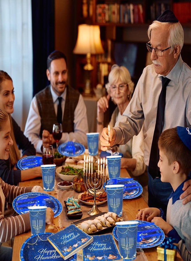 HOWAF 112PCS Happy Hanukkah Disposable Dinnerware,Hanukah Decorations Plates, Napkins, Cups, Knives, Forks,Spoons for Chanukah Holiday Events Party Supplies Serve 16 Guests - Image 2