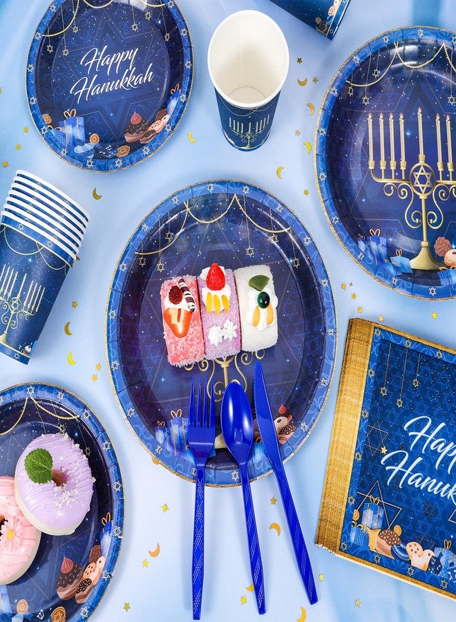 HOWAF 112PCS Happy Hanukkah Disposable Dinnerware,Hanukah Decorations Plates, Napkins, Cups, Knives, Forks,Spoons for Chanukah Holiday Events Party Supplies Serve 16 Guests - Image 5