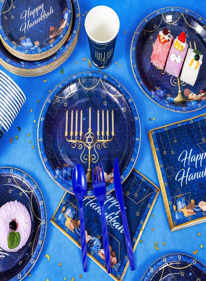 HOWAF 112PCS Happy Hanukkah Disposable Dinnerware,Hanukah Decorations Plates, Napkins, Cups, Knives, Forks,Spoons for Chanukah Holiday Events Party Supplies Serve 16 Guests - Image 4