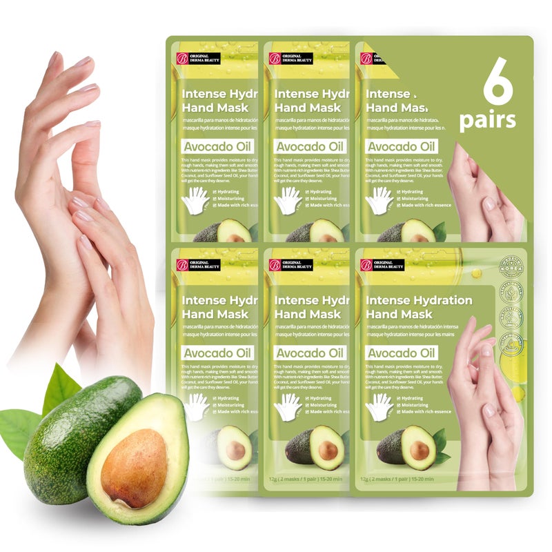 Innerest Original Derma Beauty 6 Pairs Hand Mask Intense Hydration Avocado Oil, Moisturizing Gloves Set, Hydrating Hand Care, Repair Gloves, Essential Nail Care, Rejuvenation Soothing Gloves - Image 1