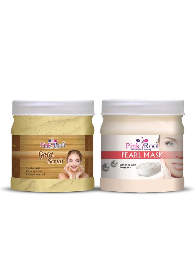 Pink Root Pink Root Gold Scrub 500gm with Pearl Mask 500gm  - Image 1