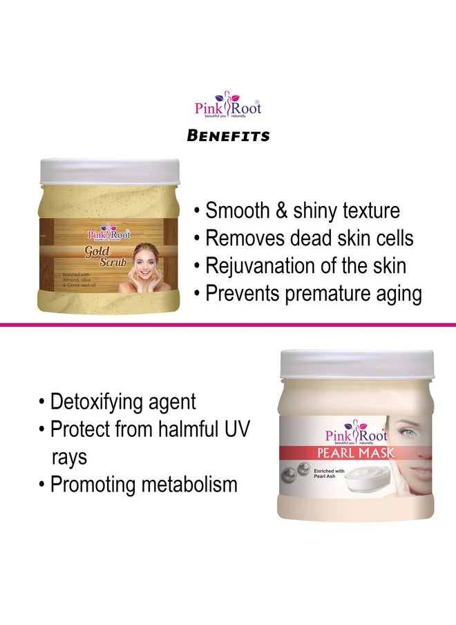 Pink Root Pink Root Gold Scrub 500gm with Pearl Mask 500gm  - Image 5
