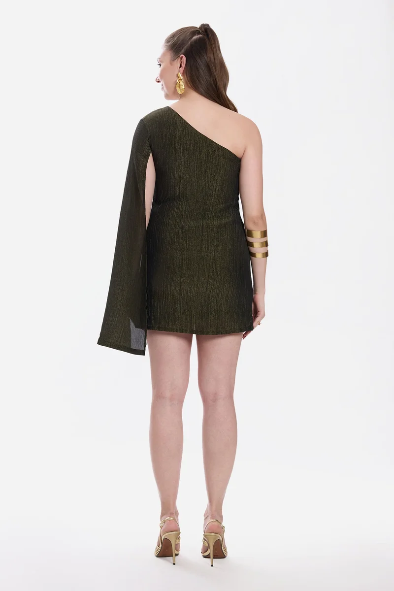 Virgio  Solid Viscose One Shoulder Mini Dress for Women for Women | Best Price UAE