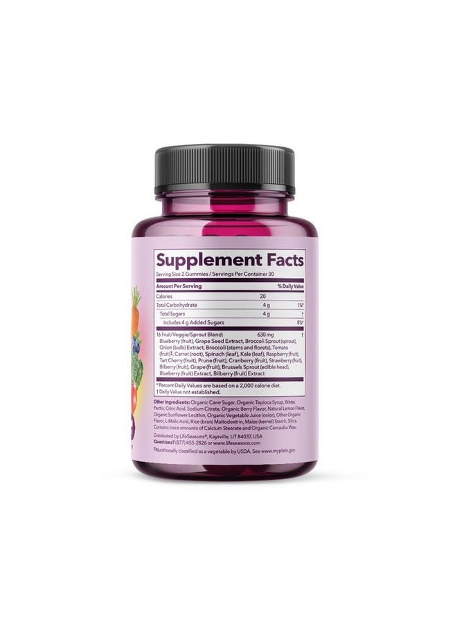LifeSeasons - LifeSeasons Fruit & Veggie Gummy Supplement - 16 Fruits Vegetables & Sprouts - Vitamins Minerals & Antioxidants - Nutritional Support for Immunity & Wellness - 3X More Potent - 60 Gummies - Image 1