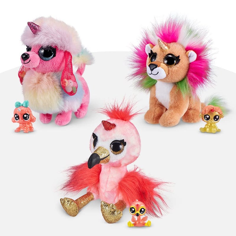 COCO Surprise Rainbocorns Coco Surprise Fantasy Series 1 (3 Pack) Version 2 by ZURU Animal Plush Toys with Baby Collectible Surprise in Cone, Animal Toy for Girls and Kids (Flamingo, Poodle, Lion),Multi-Color - Image 2