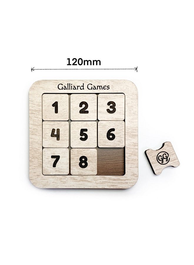 Galliard Games - Wooden Number Slide Fifteen Puzzle Noninterlocked Pieces (3X3) (White Oak) - Image 1