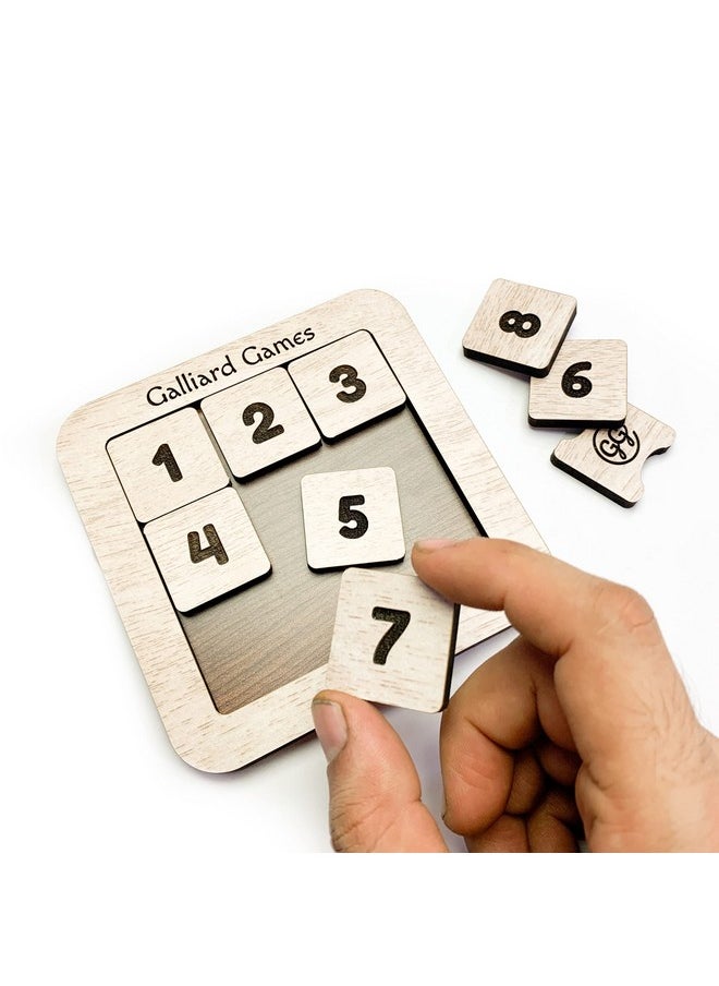 Galliard Games - Wooden Number Slide Fifteen Puzzle Noninterlocked Pieces (3X3) (White Oak) - Image 1
