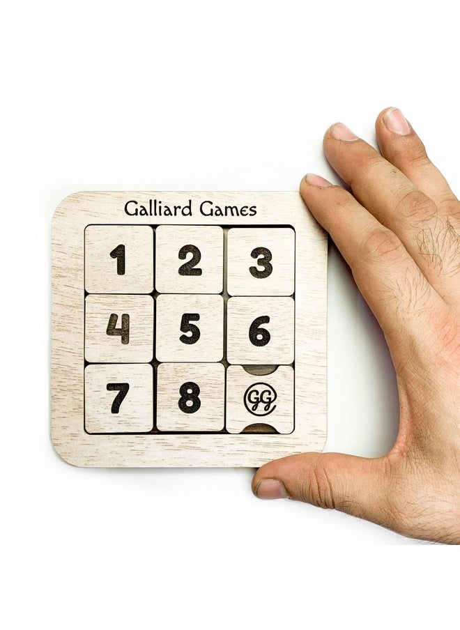 Galliard Games - Wooden Number Slide Fifteen Puzzle Noninterlocked Pieces (3X3) (White Oak) - Image 1