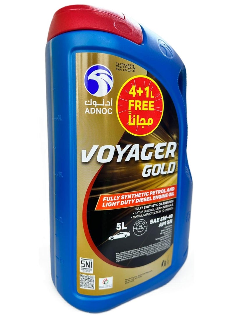 ADNOC 5W-40 Fully Synthetic Voyager Gold Petrol & Light Duty Diesel Engine Oil 4Ltr + 1Ltr (Promo Pack) - Image 3