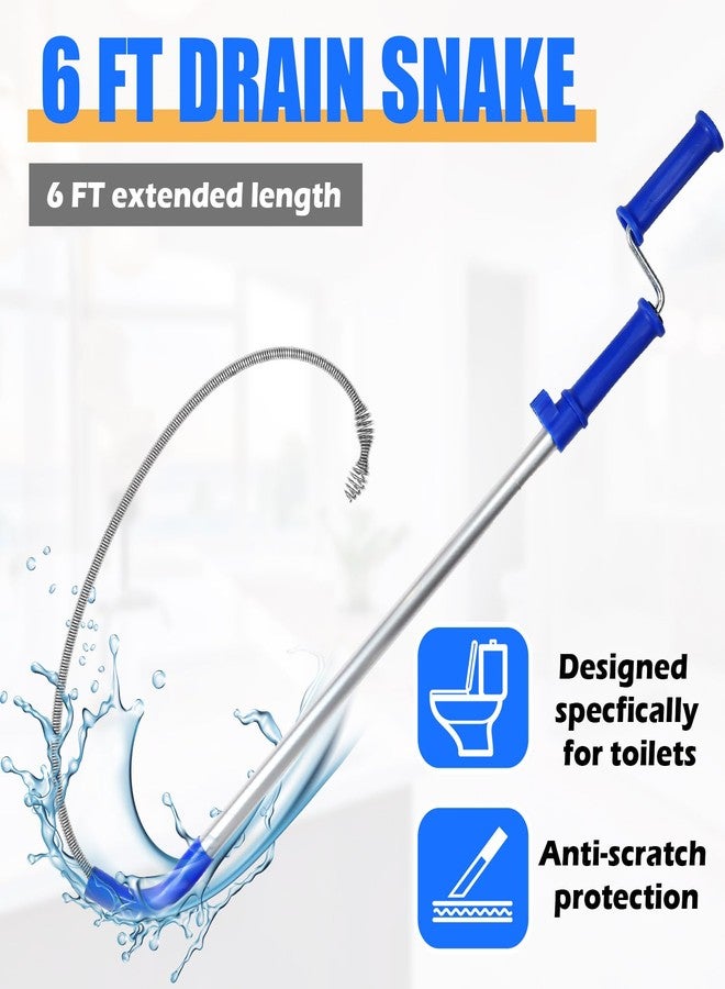 Threlaco 6 FT Drain Snake for Toilets Drain Auger Toilet Snake Auger Silicone Protection to Prevent Damage Toilet Auger Clog Remover Tool Plumbing Snake for Heavy Toilet Blockages - Image 2